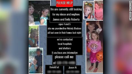 A flyer seeking information as familly searched for Melody Bledoe and her great-grandchildren. They were found dead Saturday. 