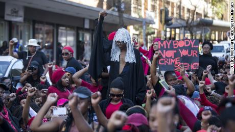 South African women at &#39;The TotalShutdown&#39; march in Pretoria  on August 1, 2018. 