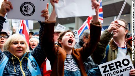 Demonstrators stage a protest against anti-Semitism in Britain&#39;s Labour Party in April.