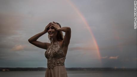 Cara Pressman poses next to a rainbow that appeared over the Hudson River as she celebrates at her sweet 16 birthday party with family and friends at Nyack Beach State Park in Nyack, New York, Saturday August 18, 2018. Cara recently underwent laser ablation brain surgery for seizures she has suffered nearly all her life, a less invasive procedure that was initially denied by her insurance carrier Aetna, but later approved.
Photograph: Victor J. Blue