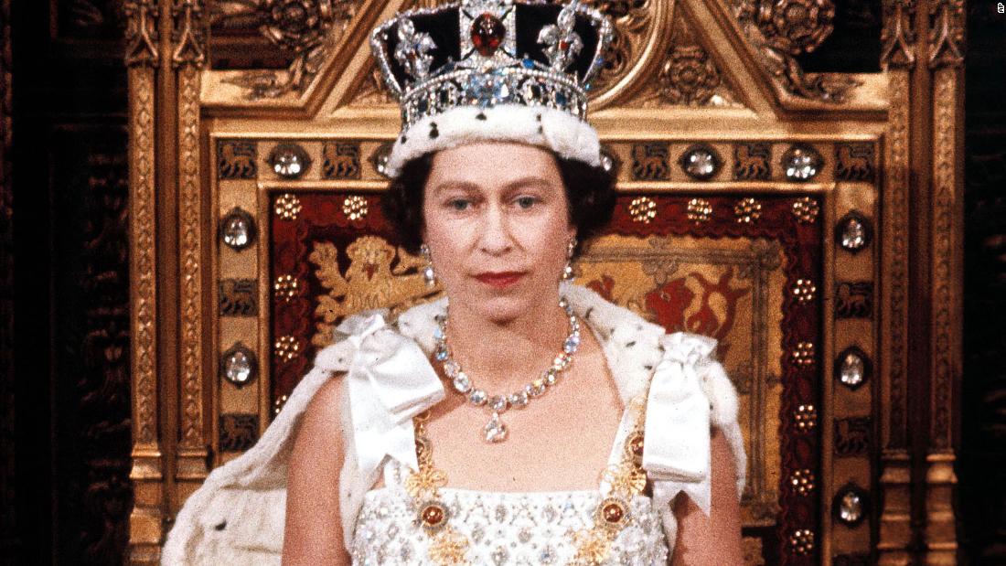 Queen Elizabeth II is seen during the state opening of Parliament in April 1966.