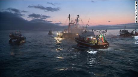 British and French fishing vessels clash in the English Channel on Tuesday.
