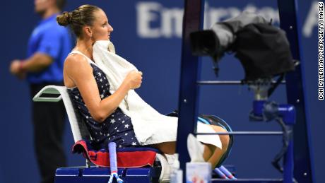 Pliskova towels off during a set-break