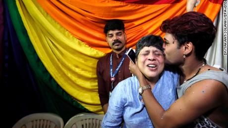 Indian LGBT activists in Mumbai react to the news that the Supreme Court has struck down Section 377.