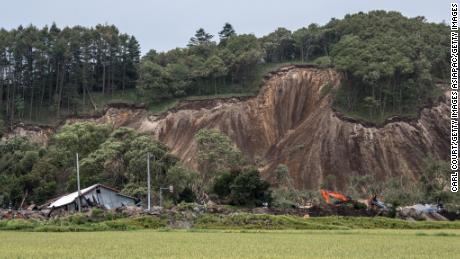 The buildings were destroyed by a landslide caused by an earthquake on September 7, 2018 in Atsuma.