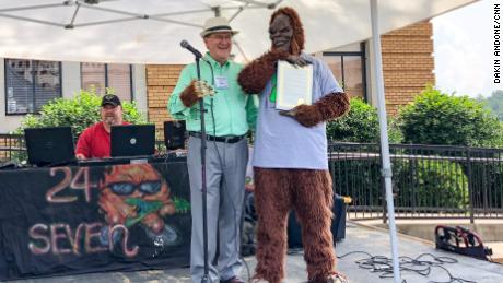 Mayor Steve Little presented Bigfoot with a declaration naming him Marion&#39;s official animal for the day. 