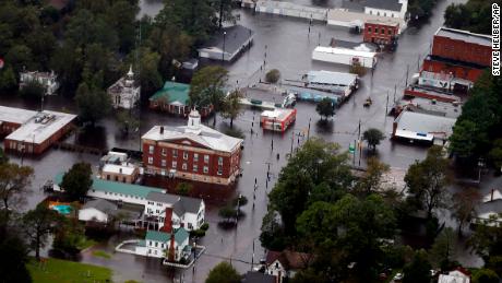 The floods of Hurricane Florence flood the city of Trenton, North Carolina, on Sunday, September 16th.