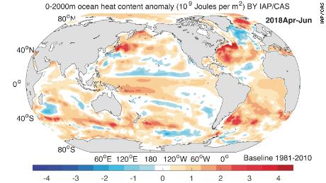 This image shows the record high heat values ​​of the ocean this summer, particularly in the Northwest Atlantic, where Hurricane Florence has strengthened.
