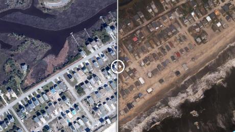 Aerial photos before and after show the destruction, erosion of beaches on the coast of North Carolina