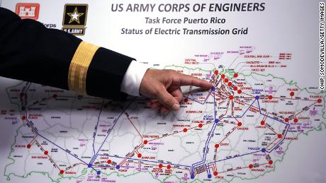 General Todd Semonite refers to a map of Puerto Rico's electrical transmission system - which his company had to rebuild.