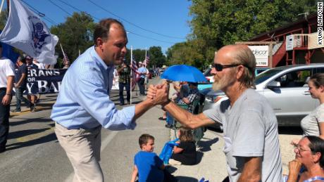 Rep. Andy Barr jogged between shaking hands and talking to supporters in the Powell County Parade. 
