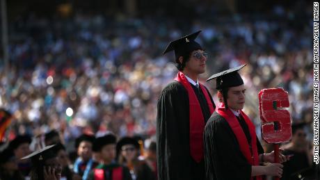 Graduate students from Stanford University prepare for the annual opening ceremony. Stanford is the highest-ranked US institution in Times Higher Education's global university rankings, 2019.