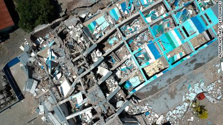 The remains of the Roa Roa Hotel are seen from above on Sunday.