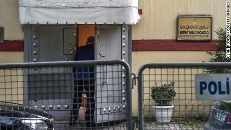 A man enters Wednesday at the consulate of Saudi Arabia in Istanbul.