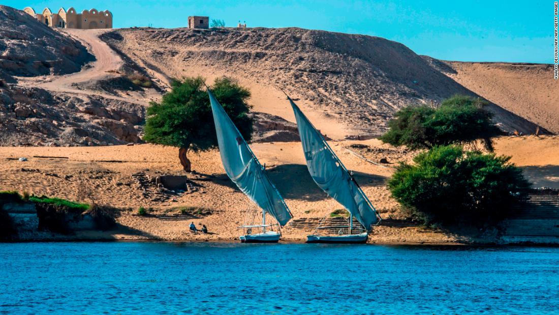 These traditional wooden sailing boats, with their triangluar-shaped sails, have been cruising the River Nile for centuries.