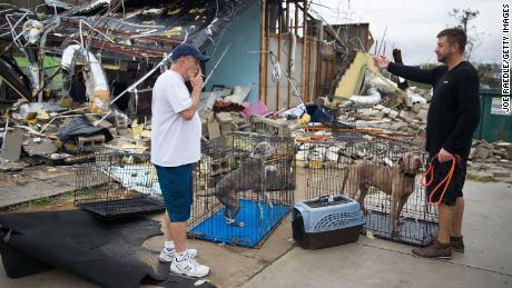 Residents rescue a couple of dogs after the storm destroyed several buildings in Panama City.