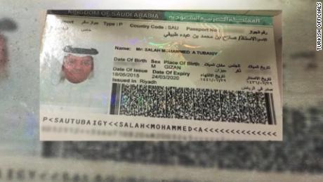 Turkish officials provided CNN with this passport scan of Salah Muhammad al-Tubaiqi (spelled Salah Mohammed A Tubaigy in the document).