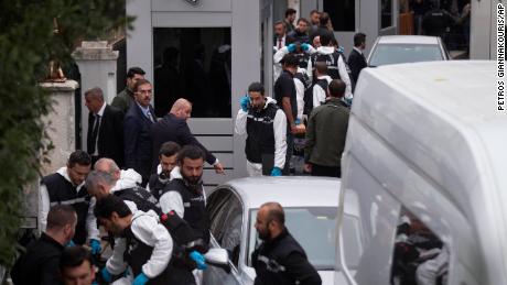 Turkish police officers gather outside the Saudi consul general&#39;s residence in Istanbul Wednesday.