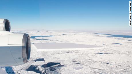 Image taken during a flight of Operation IceBridge over the northern Antarctic Peninsula on October 16, 2018.