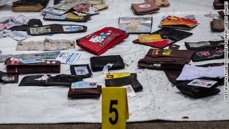 Personal items from Lion Air flight 610 seen as Search and Rescue personnel reviews recovered material at the Tanjung Priok port on October 30, 2018 in Jakarta, Indonesia.