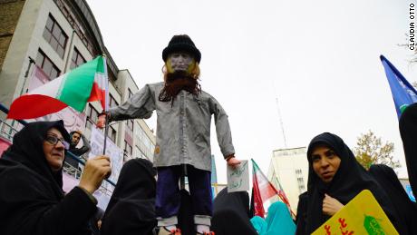 An effigy of the American president marched through the streets of Tehran. 