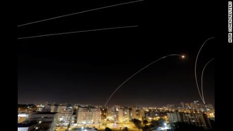 General view of the Israeli city of Ashkelon, while an iron-dome missile missile was firing on the Israeli side of the border between Israel and Gaza on November 12, 2018. 
