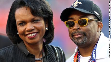 Former Secretary of State Condoleezza Rice, pictured in 2010 with director Spike Lee a Super Bowl XLIV at the Sun Life Stadium in Miami Gardens, Florida.