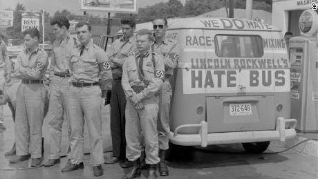 George Lincoln Rockwell, center, leader of the American Nazi Party, with followers and his 