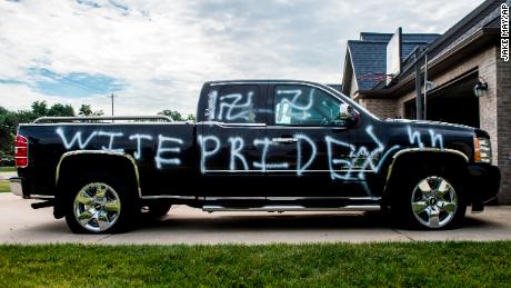 A black man's truck was vandalized with swastikas, the word n 