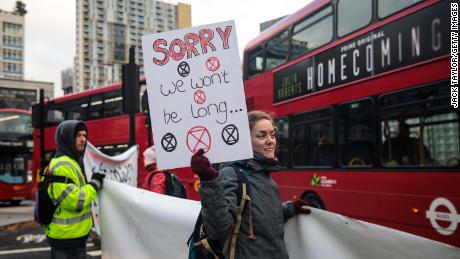 Climate protesters from the Extinction Rebellion group block traffic in London, November 21.