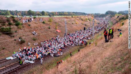 Activists protesting the expansion of an open-pit lignite mine at Hambach Forest, Germany, on Octoer 27, 2018. 
