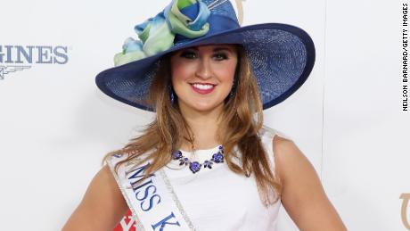In this photo, Miss Kentucky 2014, Ramsey Carpenter, attends the 141st Kentucky Derby at Churchill Downs on May 2, 2015 in Louisville, Kentucky. 