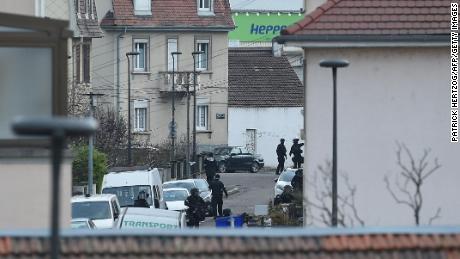 Members of the French police special forces take part in an operation at the Neudorf neighborhood in Strasbourg.