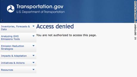 Access denied: 2 pages on climate change removed from the DOT website.