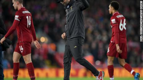 Liverpool manager Jürgen Klopp celebrates following his team&#39;s win over Arsenal. 