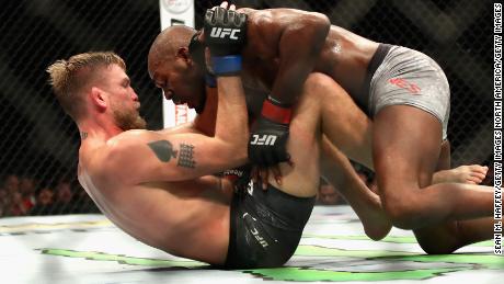 Jones gets the better of Gustafsson during the bout.