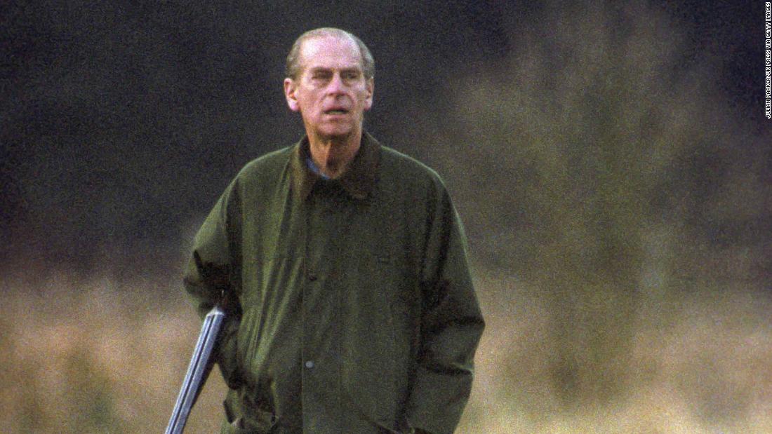 Prince Phillip hunts at the Sandringham estate in 1994.