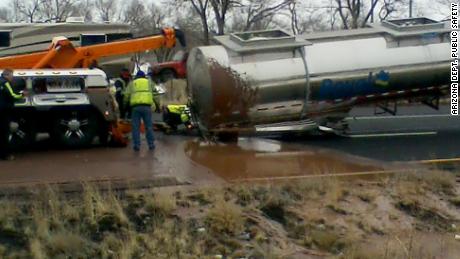 A river of chocolate flows on Arizona highway after traffic incident