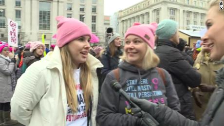   Leah Lopez and her mother, Gina, march to Washington. 