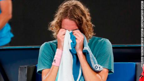 Stefanos Tsitsipas takes it all in after seeing off his idol Roger Federer in Melbourne. 