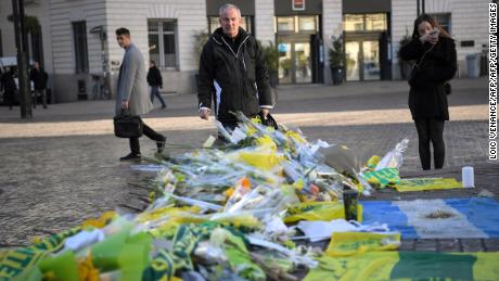 Flowers and candles have been placed in Nantes&#39; main square as search for Emiliano Sala continues 
