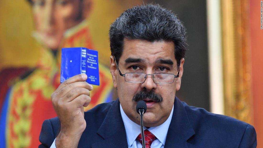 Maduro holds a news conference in Caracas on Friday, January 25. The Venezuelan strongman has accused Guaido and the United States of trying to orchestrate a coup against him.