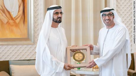 Award for Best Initiative Supporting Gender Balance went to the Ministry of Human Resources and Emiratisation. It&#39;s received by government minister Nasser bin Thani Al Hamli.