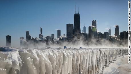   Ice covers the shoreline of Lake Michigan this week in Chicago. 