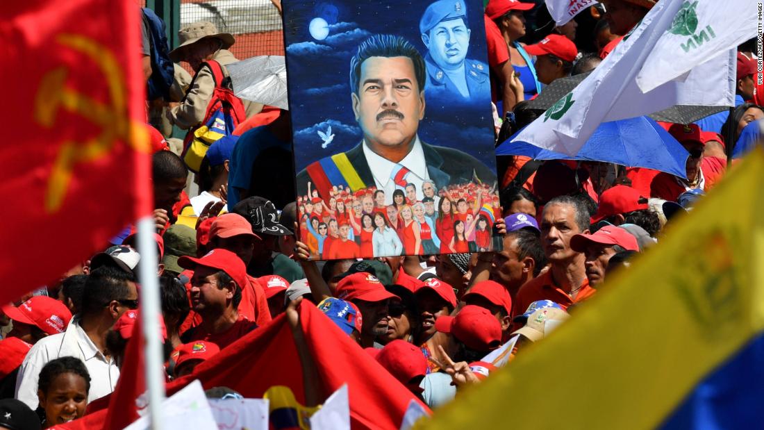 Maduro supporters gather in Caracas on February 2.