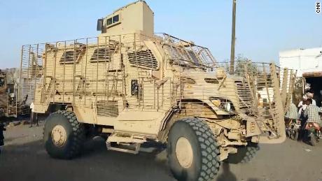 Eine in Amerika hergestellte MRAP in den Händen der Miliz der Riesenbrigade im Jemen im Februar 2019.