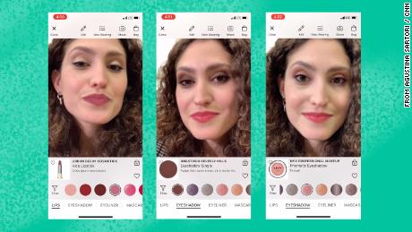 Agustina Sartori from Ulta is testing virtual makeup in the Ulta Beauty app for iPhone.