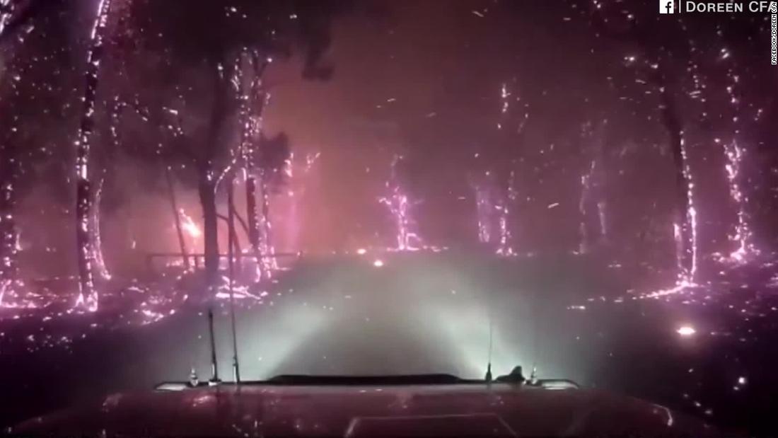 See Firefighters Drive Through Forest Engulfed In Flames Cnn Video