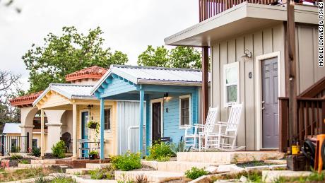 All the micro homes in Community First! Village offer front porches to encourage neighbors to get to know each other.
