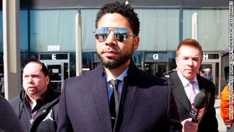 Jussie Smollett leaves a Chicago courthouse after the charges against him have been withdrawn.